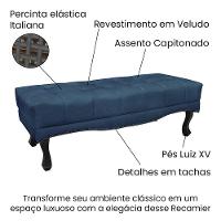 Cabeceira Cama Box Casal 140cm e Recamier Vicenza Veludo S04 Cor Azul Marinho - 3