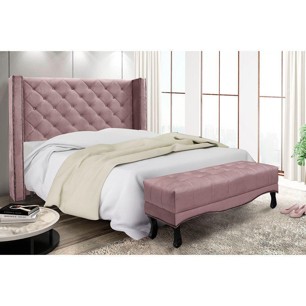 Cabeceira Cama Box Solteiro 90cm e Recamier Vicenza Veludo S04 Cor Lilás - 5