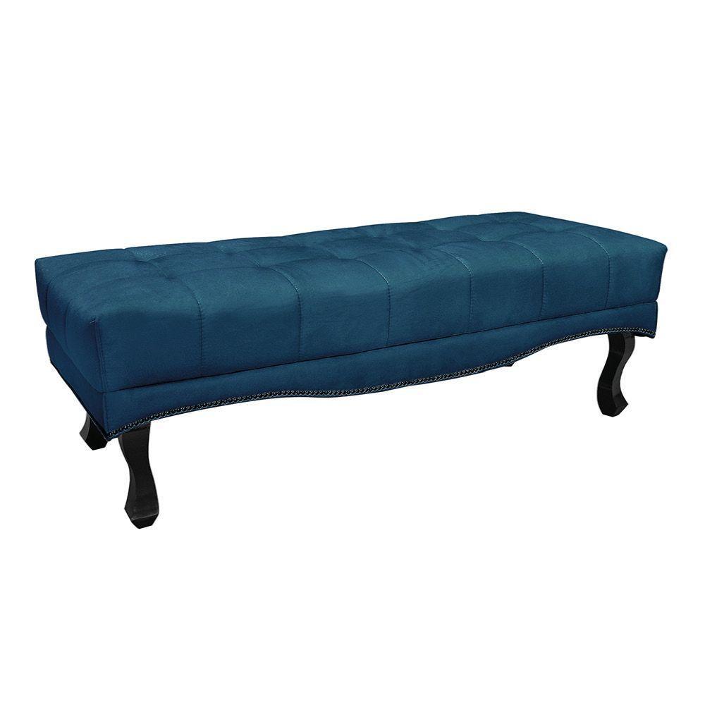 Cabeceira Cama Box Solteiro 90cm e Recamier Vicenza Veludo S04 Cor Azul Marinho - 6