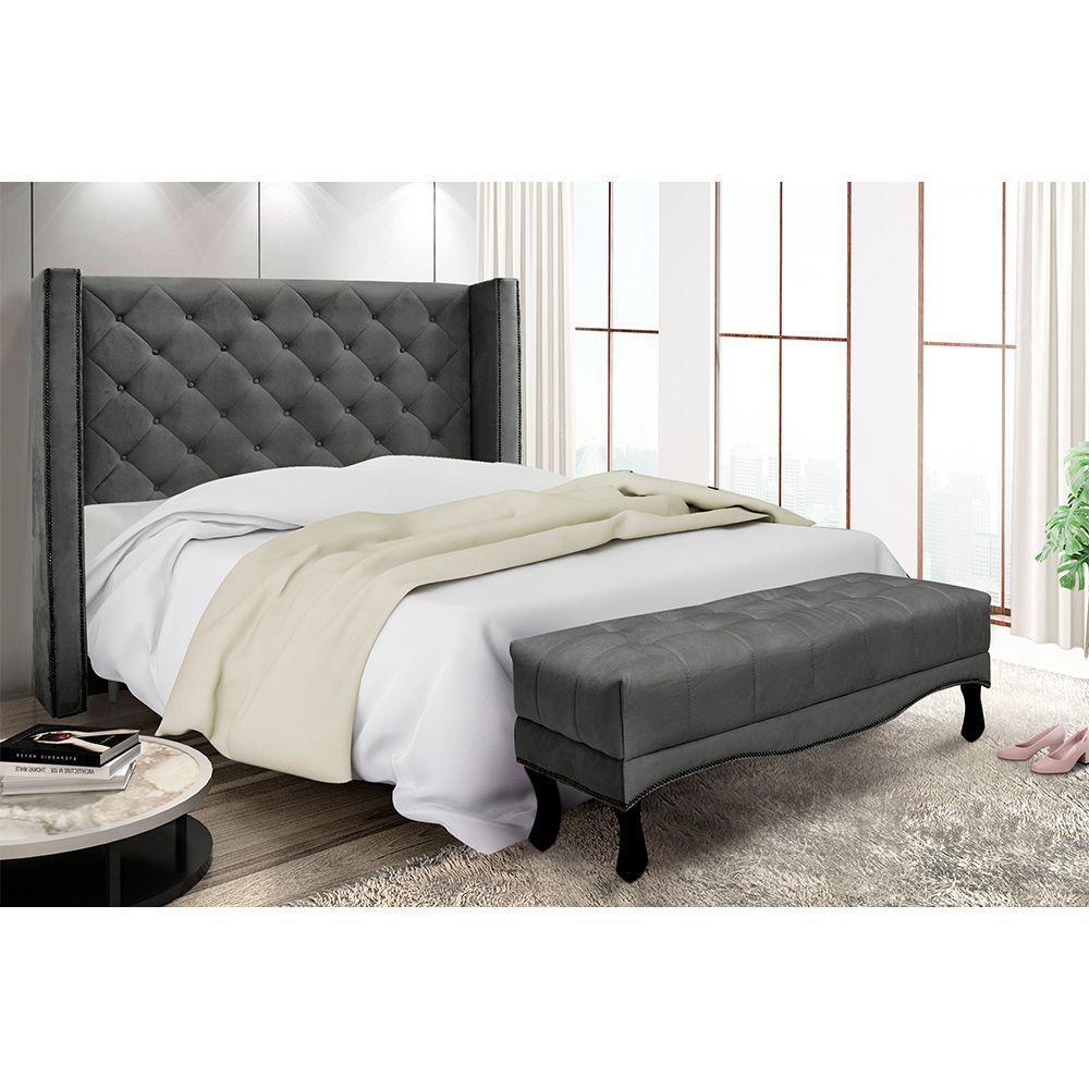 Cabeceira Cama Box King 195cm e Recamier Vicenza Suede S04 Cor Cinza - 5