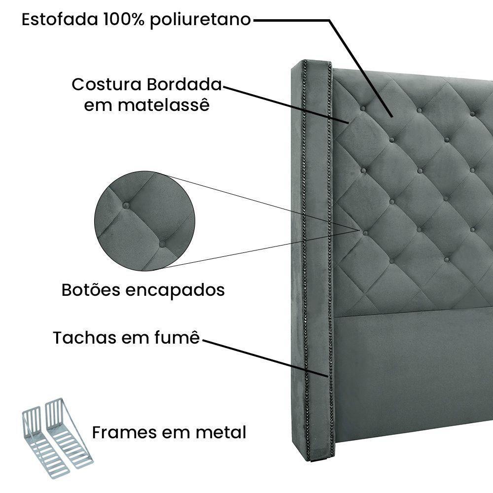 Cabeceira Cama Box Solteiro 90cm e Recamier Vicenza Veludo S04 Cor Cinza - 7
