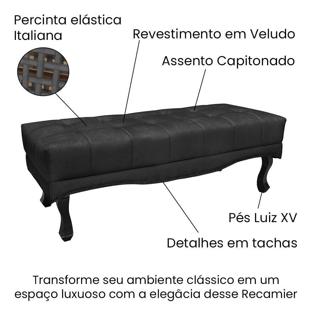 Cabeceira Cama Box King 195cm e Recamier Vicenza Veludo S04 Cor Preto - 3