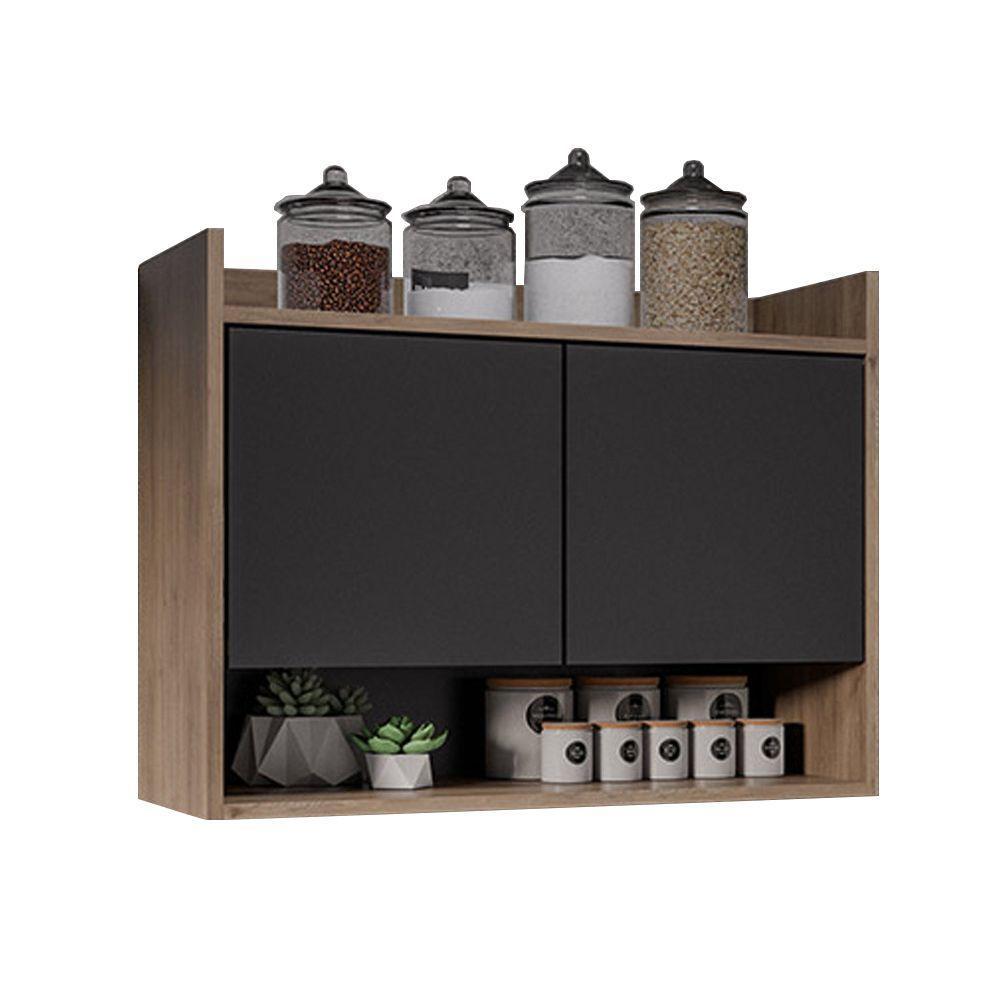 Armário De Cozinha Aéreo 70,5 Cm 2p Com Nicho Colin Freijó-preto M12 - D'rossi - 1