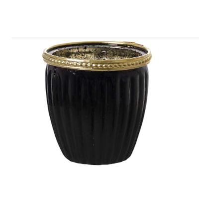 Vaso Decorativo Em Vidro Preto Com Dourado 9x8,5x8,5cm - D'rossi