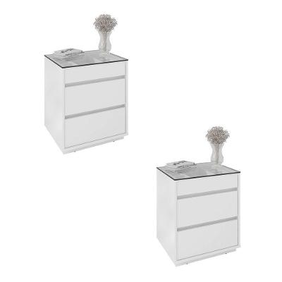 Kit 02 Mesas De Cabeceira Organizadora Ellie 3 Gavetas Cor Branco