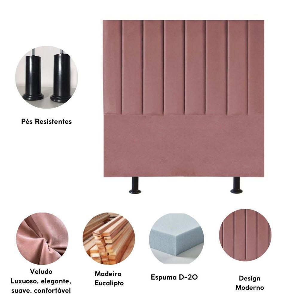Cabeceira Estofada Cama Box Solteiro 90 Cm Catarina Veludo E Frame rosé - 3