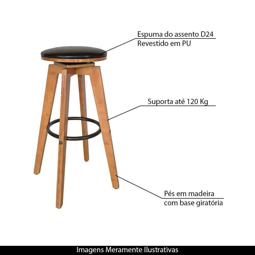 Banqueta Decorativa Hetfield Pu Madeira C/apoio Para Os Pés Base Giratória G56 - Gran Belo - 4