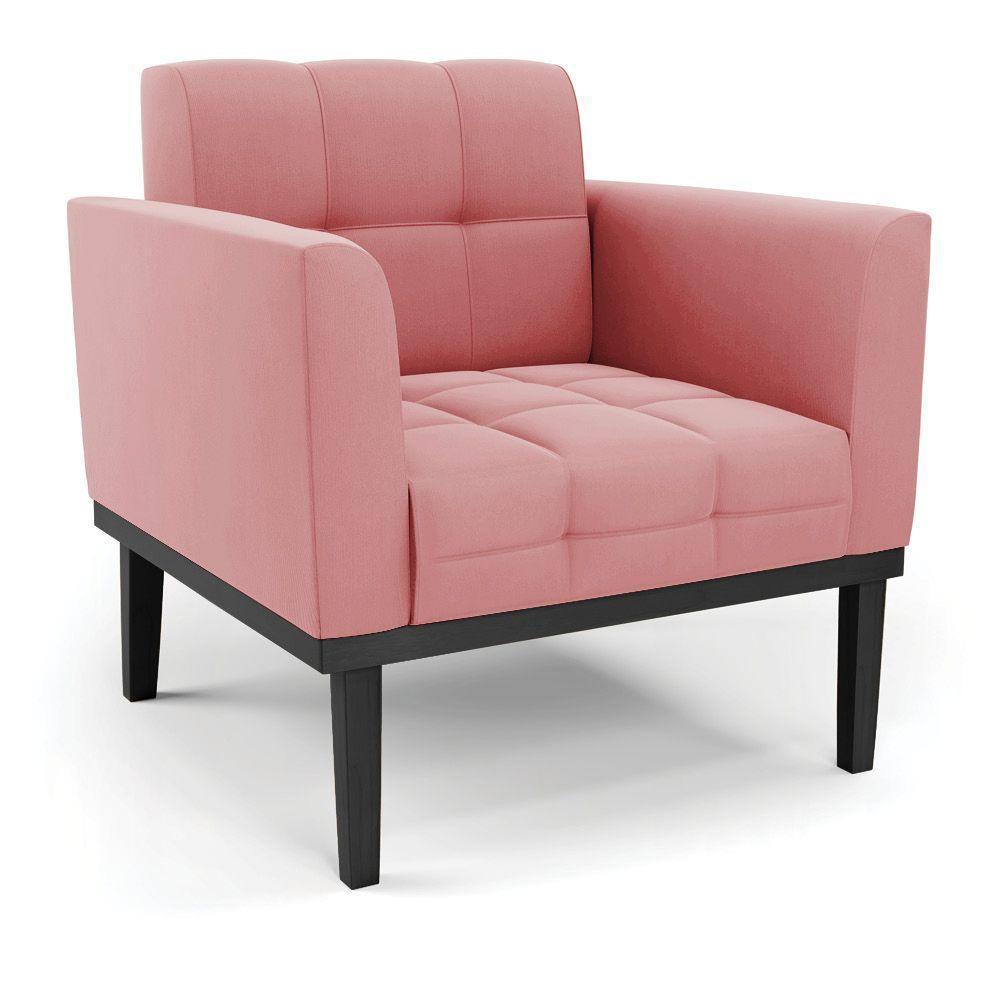 Conjunto 2 Poltronas E 1 Namoradeira Decorativa Karen Pés Fixo Em Madeira Preto Suede Rose G19 - Gran Belo - 2