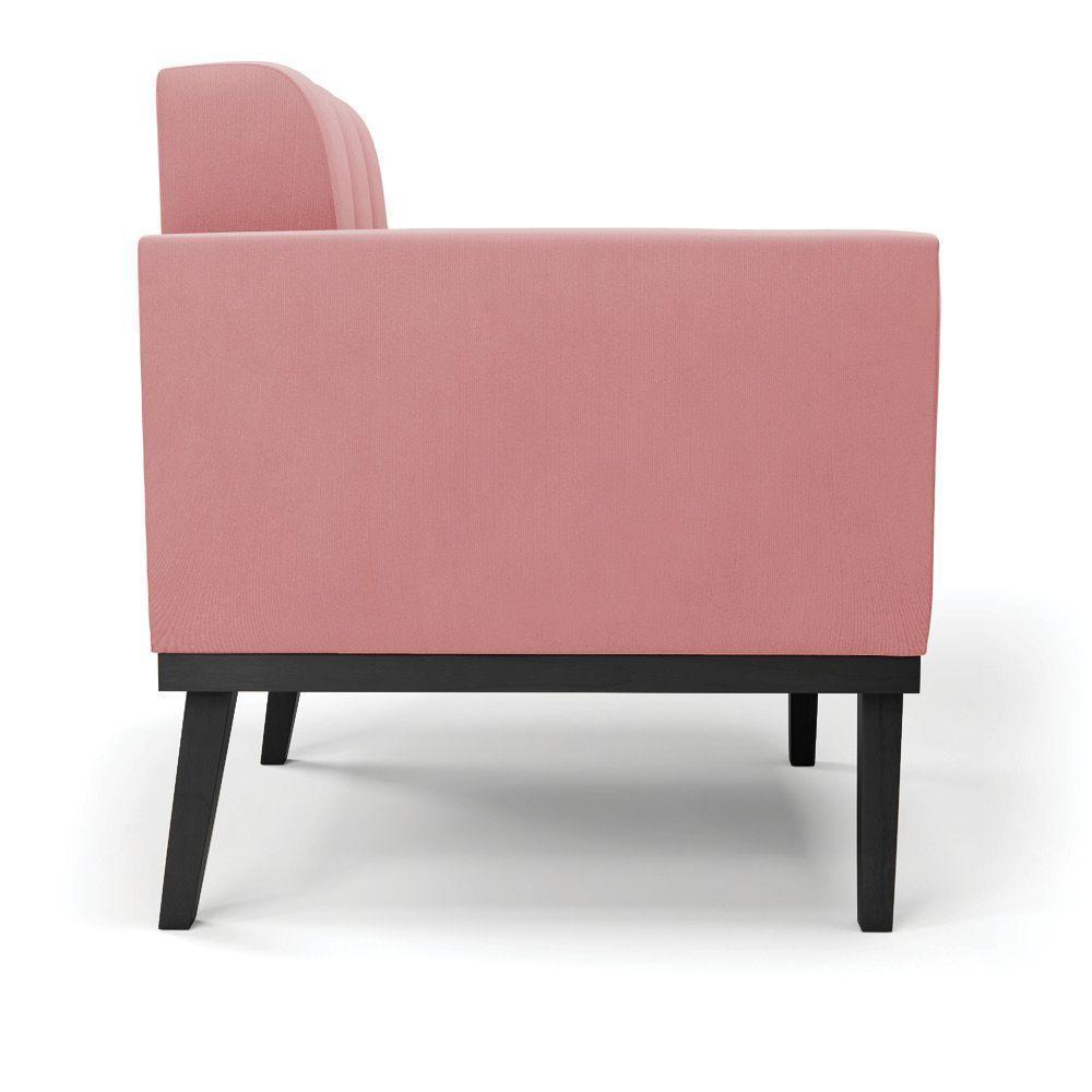 Conjunto 2 Poltronas E 1 Namoradeira Decorativa Karen Pés Fixo Em Madeira Preto Suede Rose G19 - Gran Belo - 8