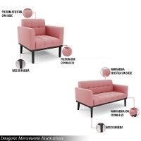 Conjunto 2 Poltronas E 1 Namoradeira Decorativa Karen Pés Fixo Em Madeira Preto Suede Rose G19 - Gran Belo - 5