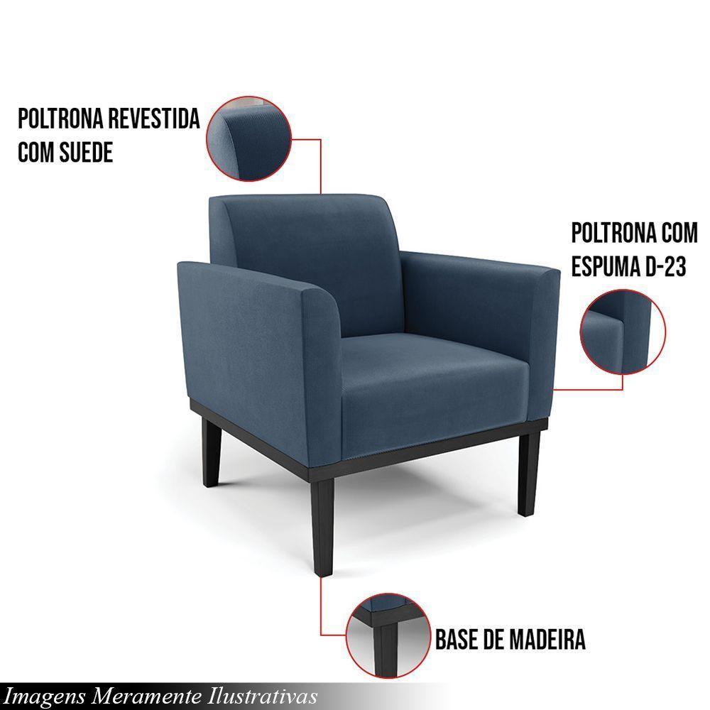 Kit 2 Poltronas Decorativas Isabella Pés Fixo Em Madeira Preto Suede Azul Marinho G19 - Gran Belo - 6