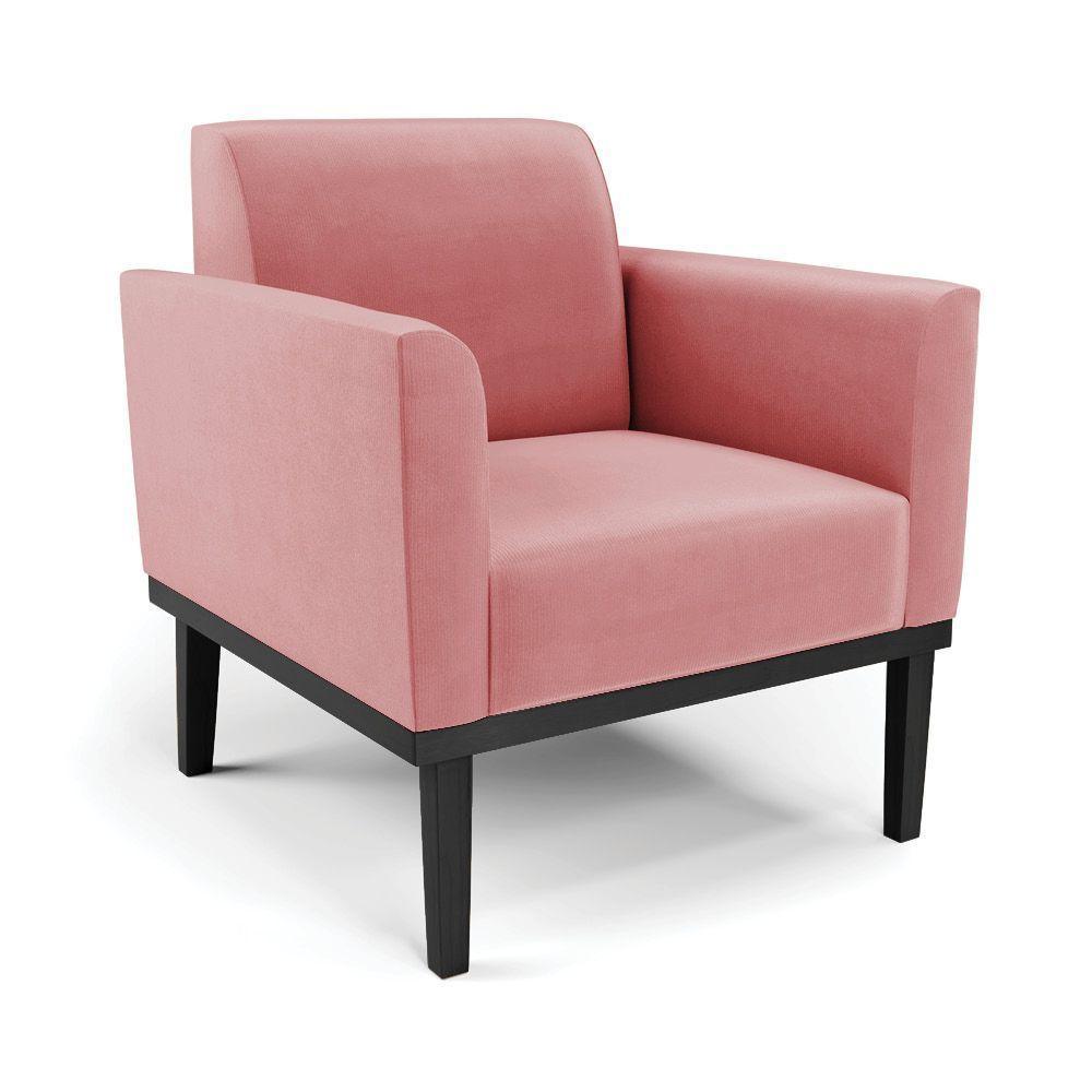Conjunto Poltrona E Namoradeira Decorativa Isabella Pés Fixo Em Madeira Preto Suede Rose G19 - Gran Belo - 3