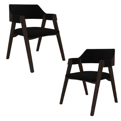 Kit 2 Cadeiras Sala De Jantar E Jogos Carteados Madeira Maciça Poker Veludo Preto-capuccino G42 - Gran Belo