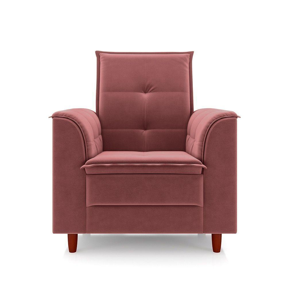 Poltrona De Amamentação Quarto De Bebê Gracy Com Puff Pés Palito Veludo Rosa G85 - Gran Belo - 2