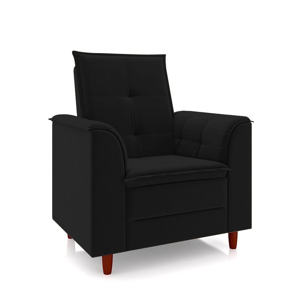 Poltrona Da Mamãe Sala De Estar Gracy Com Pés Palito Veludo Preto G85 - Gran Belo - 7