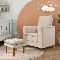 Poltrona De Amamentação Quarto De Bebê Gracy Com Puff Pés Palito Veludo Bege G85 - Gran Belo - 1