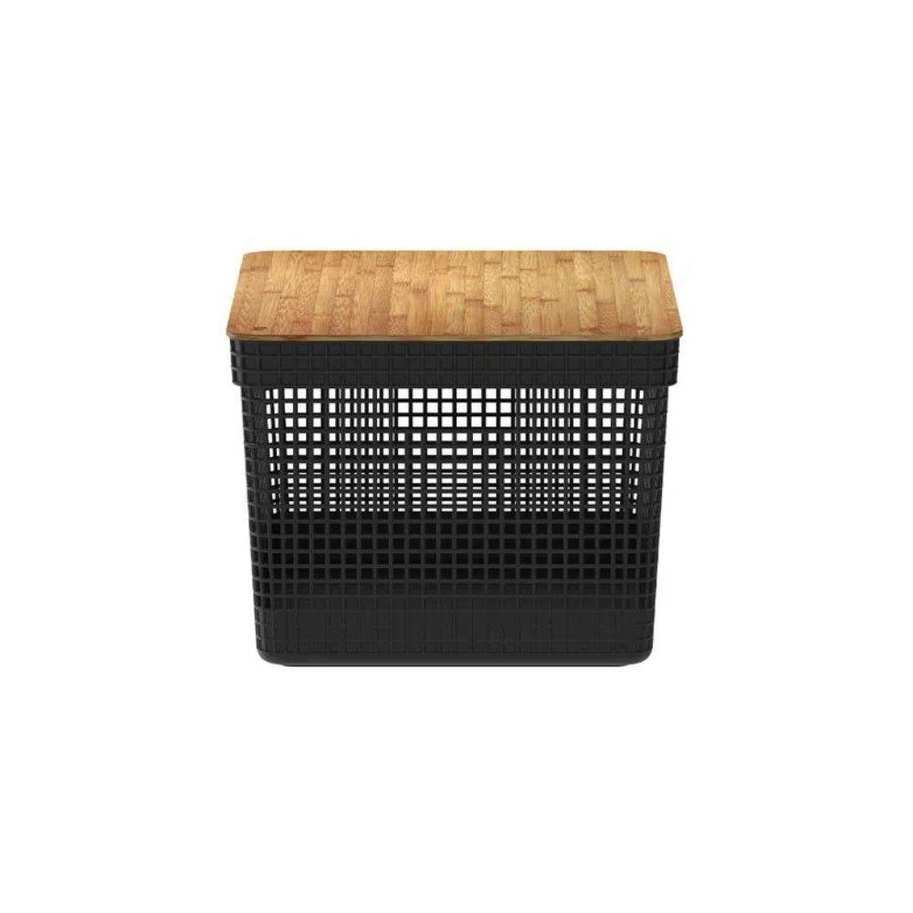 Cesto Organizador Grid Preto 20 L Com Tampa De Bambu 39 X 29 X 22,6 Cm - 4