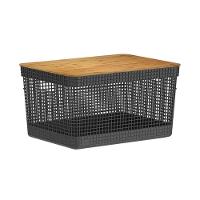 Cesto Organizador Grid Preto 20 L Com Tampa De Bambu 39 X 29 X 22,6 Cm - 1