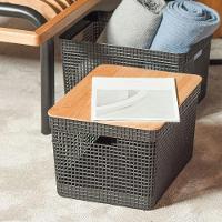 Cesto Organizador Grid Preto 20 L Com Tampa De Bambu 39 X 29 X 22,6 Cm - 2