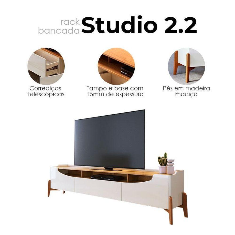 Rack Bancada Ambiente Studio Com Painel Para Tv Loft 2.2 Off White Nature - Imcal - 2
