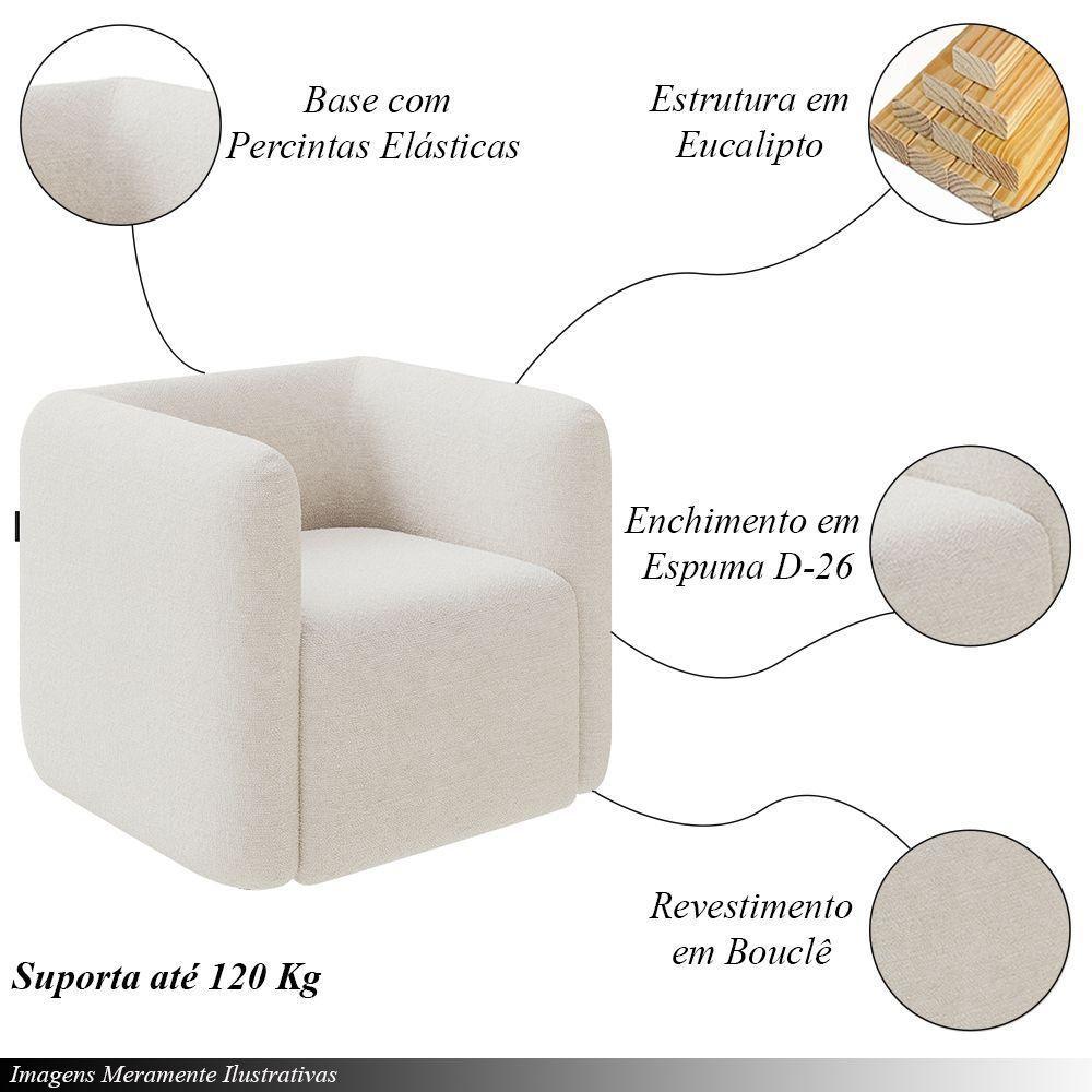 Poltrona Decorativa Sala De Estar Trinidad Base Fixa Bouclê Off White G33 - Gran Belo - 5