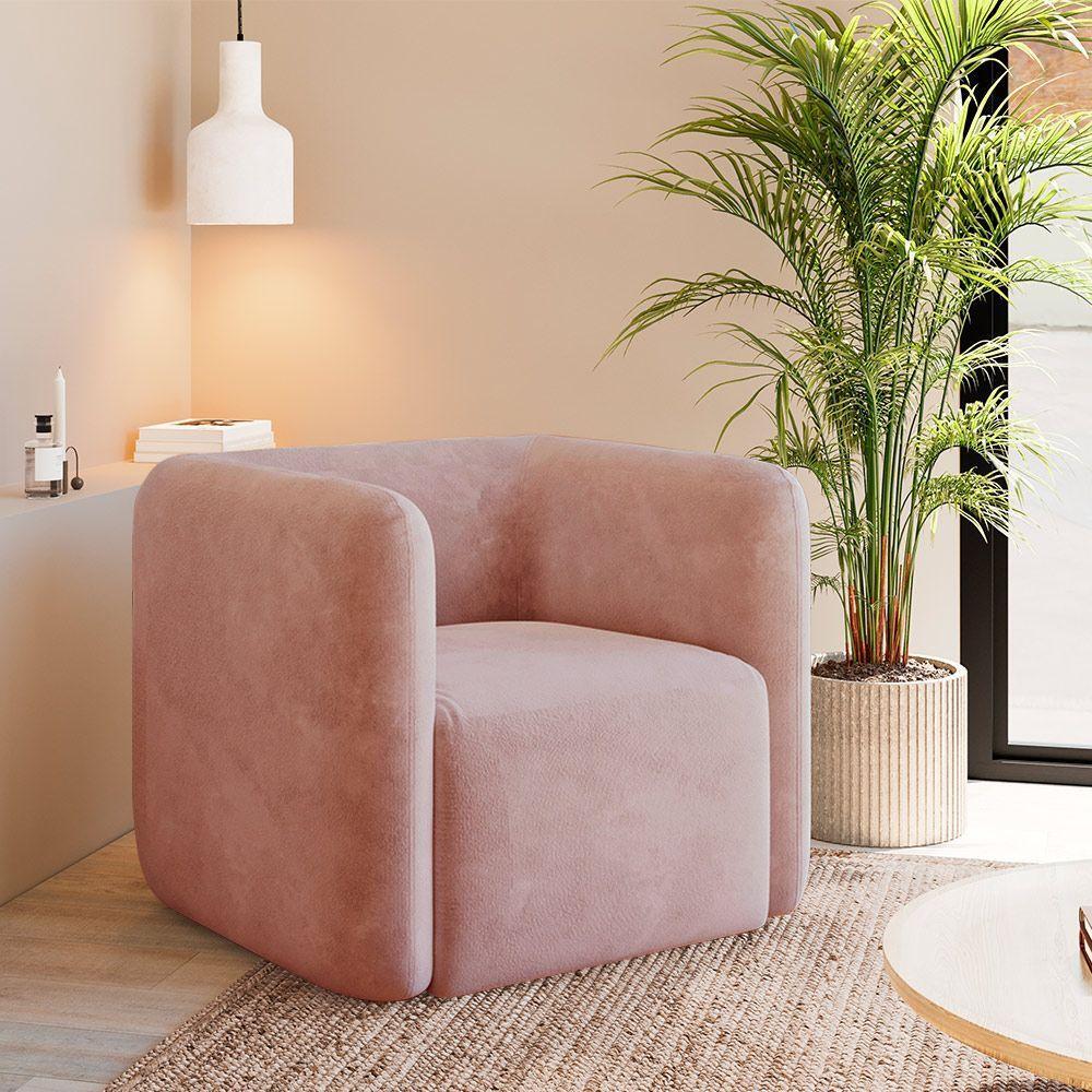 Poltrona Decorativa Sala De Estar Trinidad Base Fixa Veludo Rosê G33 - Gran Belo - 1