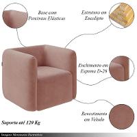 Poltrona Decorativa Sala De Estar Trinidad Base Fixa Veludo Rosê G33 - Gran Belo - 5