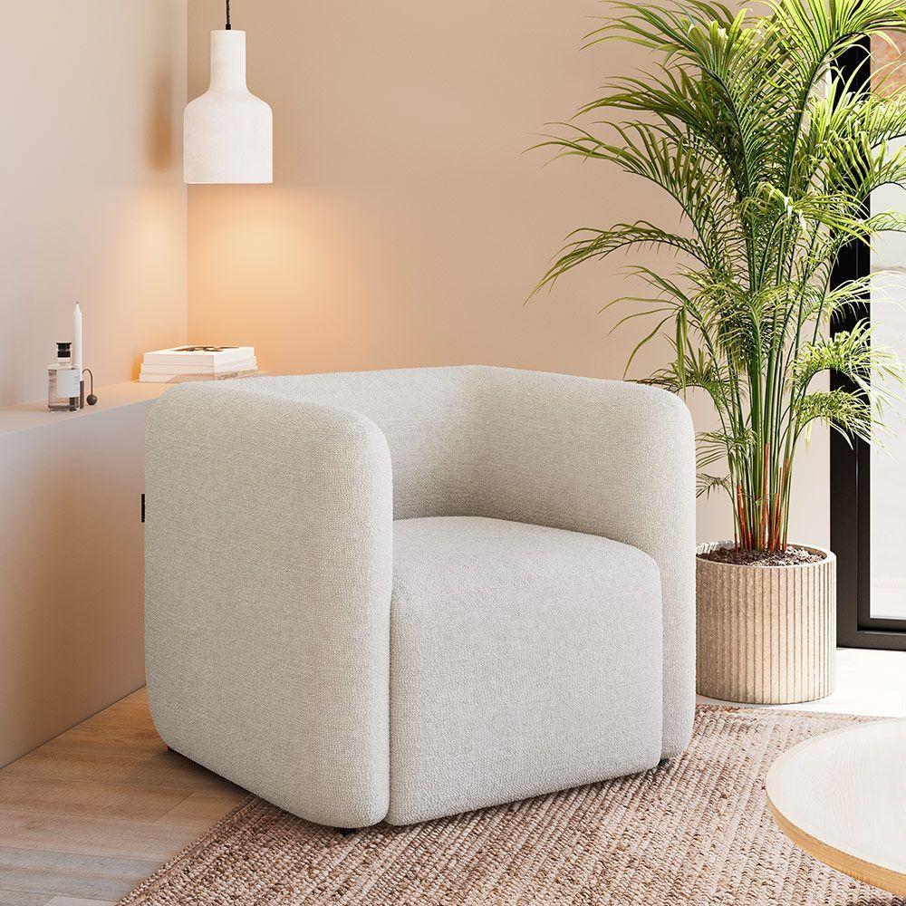 Kit 2 Poltronas Decorativas Sala De Estar Trinidad Base Fixa Bouclê Off White G33 - Gran Belo - 3