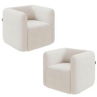 Kit 2 Poltronas Decorativas Sala De Estar Trinidad Base Fixa Bouclê Off White G33 - Gran Belo - 1