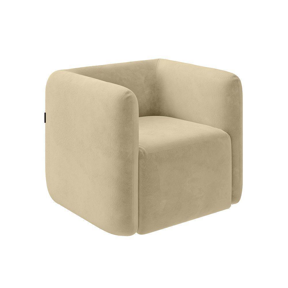 Poltrona Decorativa Sala De Estar Trinidad Base Fixa Veludo Bege G33 - Gran Belo - 3