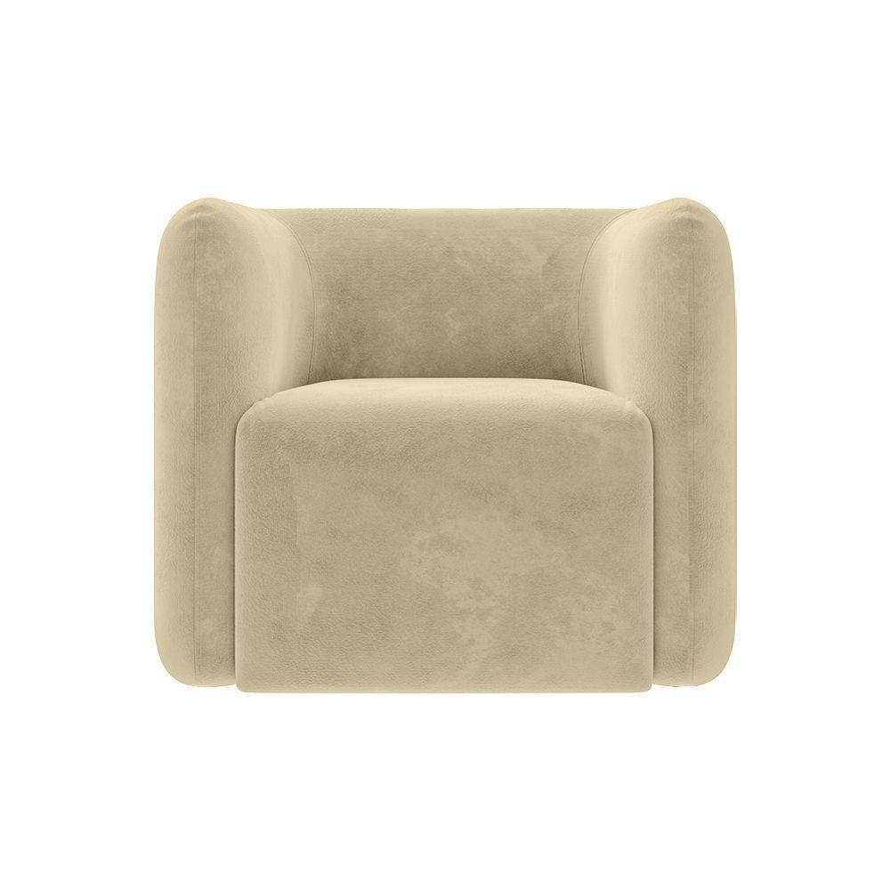 Poltrona Decorativa Sala De Estar Trinidad Base Fixa Veludo Bege G33 - Gran Belo - 6