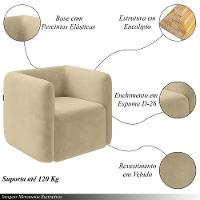 Poltrona Decorativa Sala De Estar Trinidad Base Fixa Veludo Bege G33 - Gran Belo - 5