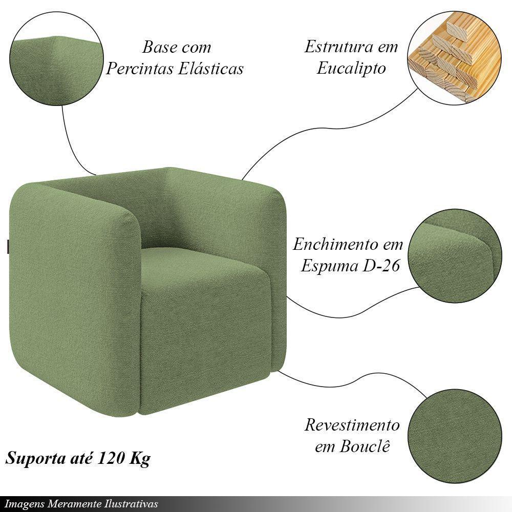 Poltrona Decorativa Sala De Estar Trinidad Base Fixa Bouclê Verde Oliva G33 - Gran Belo - 7