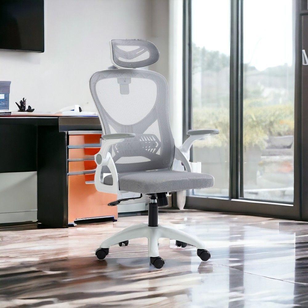 Cadeira De Escritório Office Giratória City Em Tela Mech Com Apoio De Cabeça Cinza G56 - Gran Belo - 3