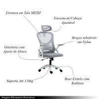 Cadeira De Escritório Office Giratória City Em Tela Mech Com Apoio De Cabeça Cinza G56 - Gran Belo - 2
