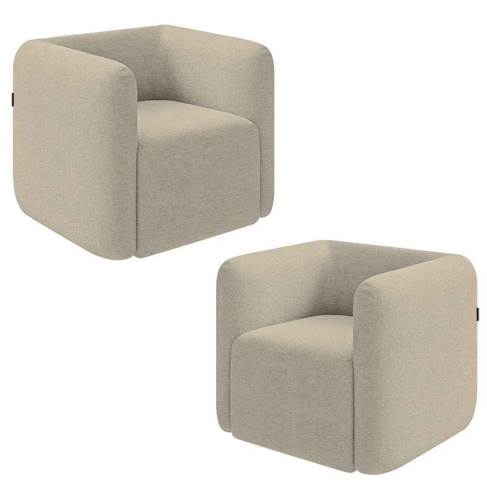 Kit 2 Poltronas Decorativas Sala De Estar Trinidad Base Fixa Bouclê Bege G33 - Gran Belo - 1