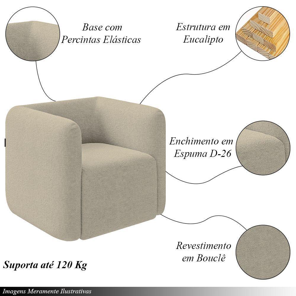 Kit 2 Poltronas Decorativas Sala De Estar Trinidad Base Fixa Bouclê Bege G33 - Gran Belo - 8