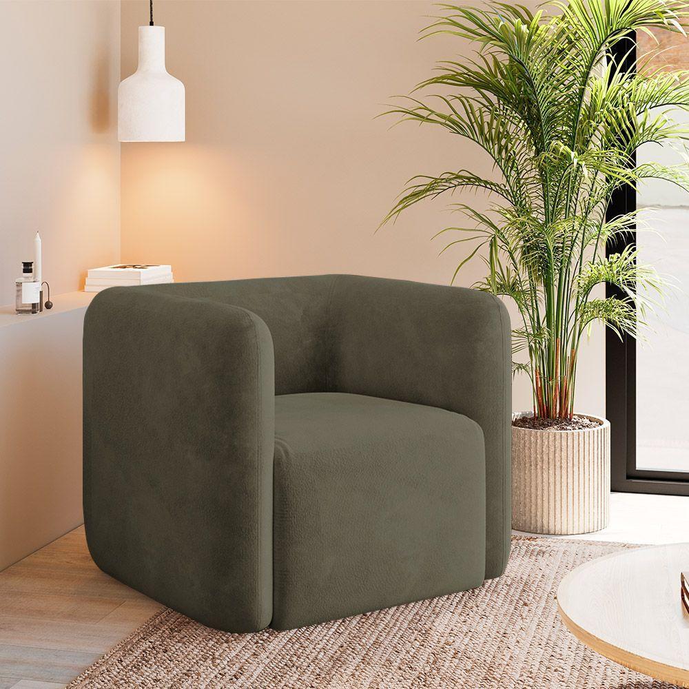 Kit 2 Poltronas Decorativas Sala De Estar Trinidad Base Fixa Veludo Castor G33 - Gran Belo - 6