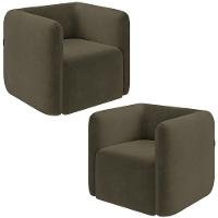 Kit 2 Poltronas Decorativas Sala De Estar Trinidad Base Fixa Veludo Castor G33 - Gran Belo - 1