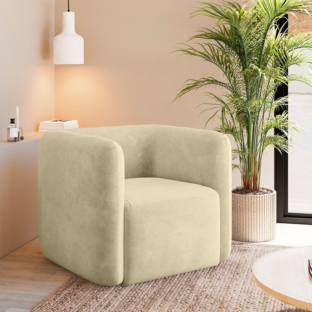 Kit 2 Poltronas Decorativas Sala De Estar Trinidad Base Fixa Veludo Bege G33 - Gran Belo - 6