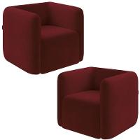 Kit 2 Poltronas Decorativas Sala De Estar Trinidad Base Fixa Veludo Bordô G33 - Gran Belo - 1