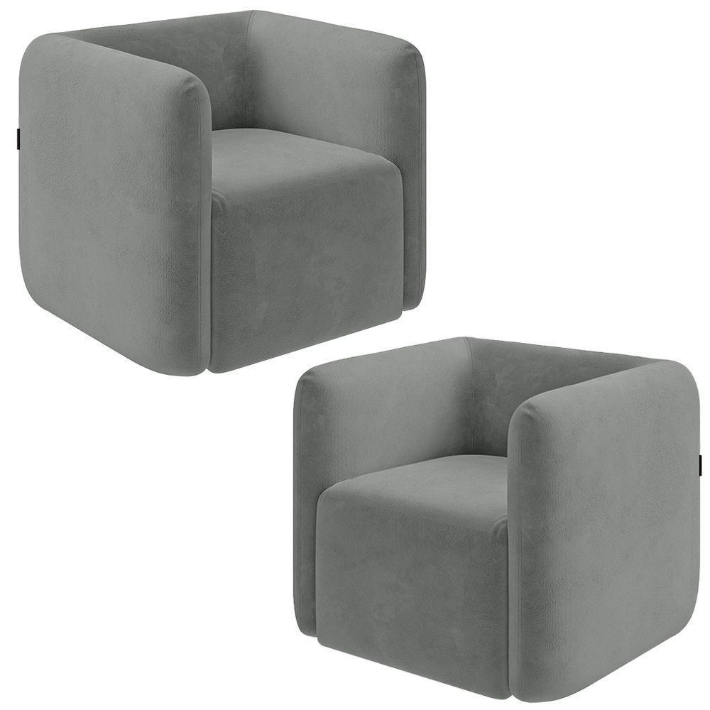 Kit 2 Poltronas Decorativas Sala De Estar Trinidad Base Fixa Veludo Cinza Claro G33 - Gran Belo - 1