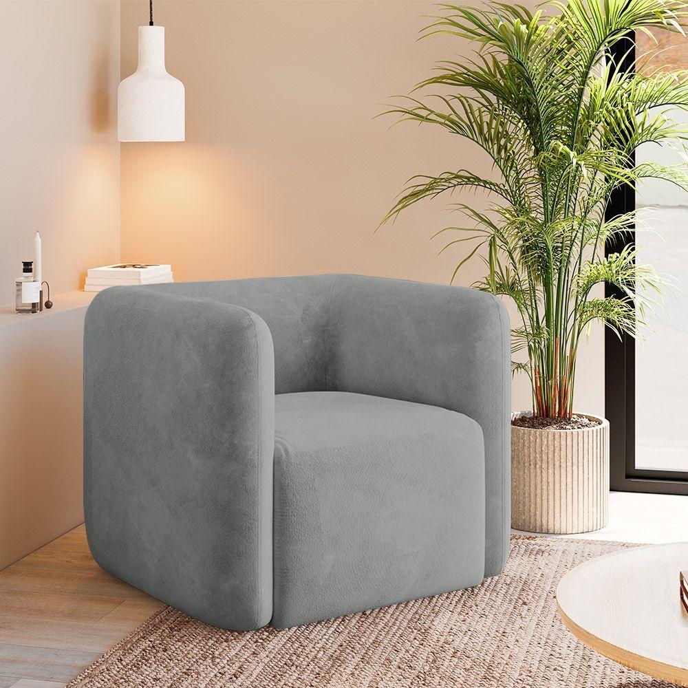 Kit 2 Poltronas Decorativas Sala De Estar Trinidad Base Fixa Veludo Cinza Claro G33 - Gran Belo - 6