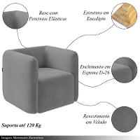 Kit 2 Poltronas Decorativas Sala De Estar Trinidad Base Fixa Veludo Cinza Claro G33 - Gran Belo - 8