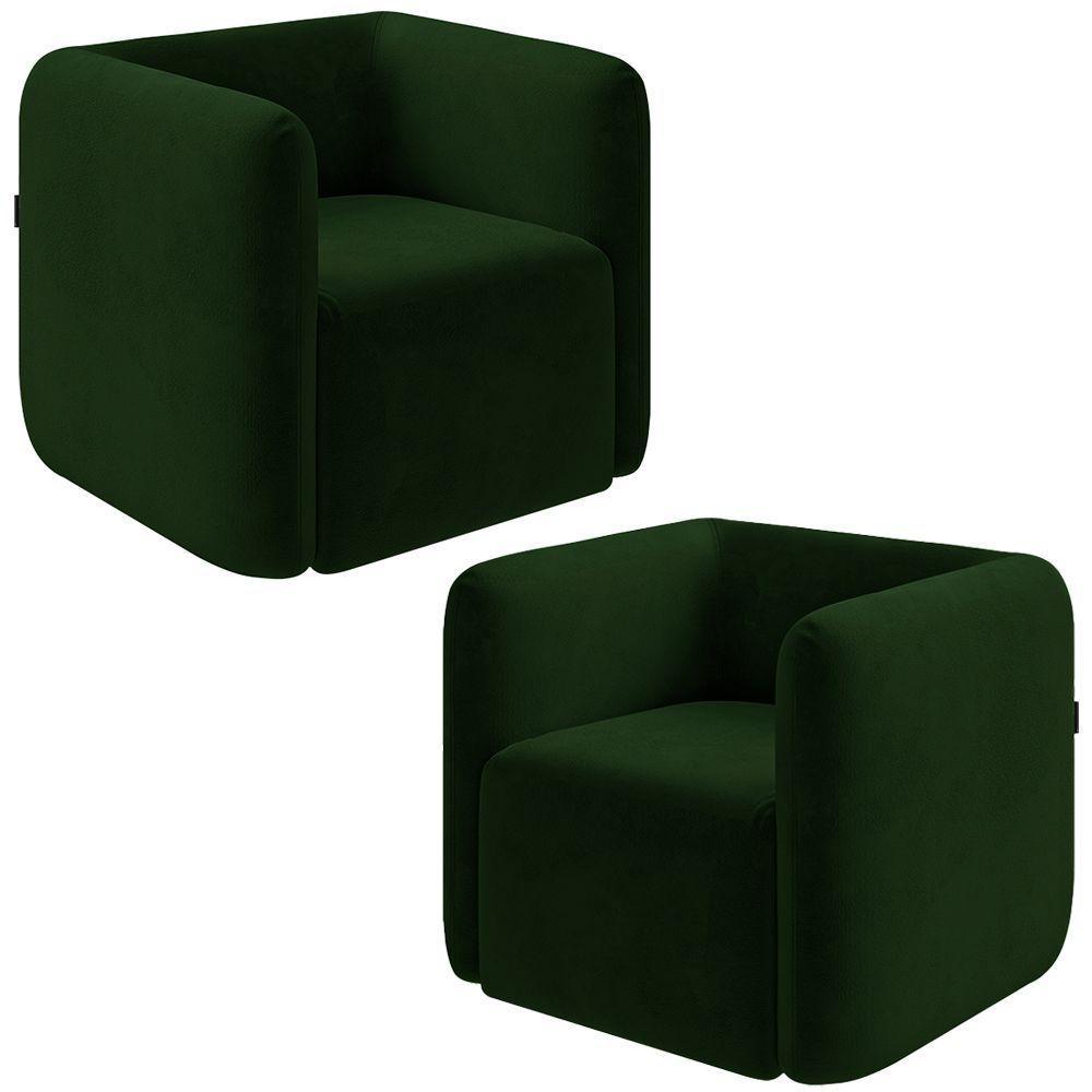 Kit 2 Poltronas Decorativas Sala De Estar Trinidad Base Fixa Veludo Verde G33 - Gran Belo - 1