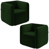 Kit 2 Poltronas Decorativas Sala De Estar Trinidad Base Fixa Veludo Verde G33 - Gran Belo - 1