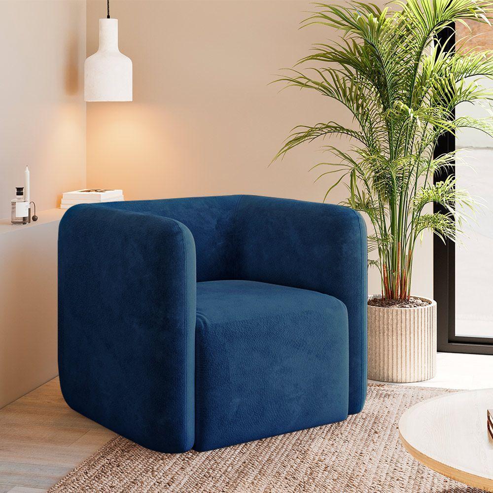 Kit 2 Poltronas Decorativas Sala De Estar Trinidad Base Fixa Veludo Azul Marinho G33 - Gran Belo - 6