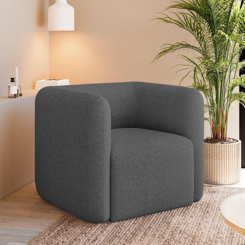 Kit 2 Poltronas Decorativas Sala De Estar Trinidad Base Fixa Bouclê Grafite G33 - Gran Belo - 6