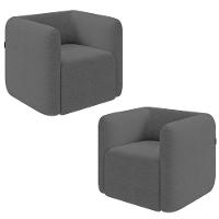 Kit 2 Poltronas Decorativas Sala De Estar Trinidad Base Fixa Bouclê Grafite G33 - Gran Belo - 1