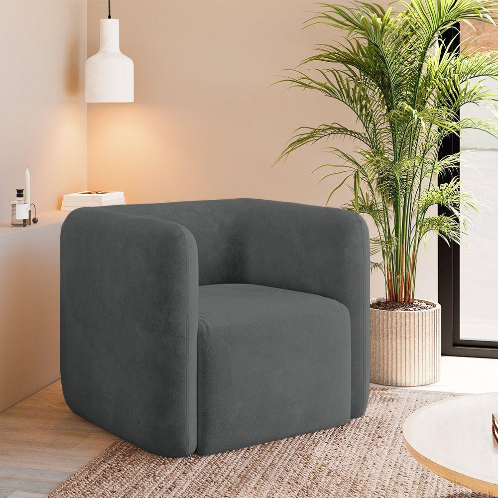 Kit 2 Poltronas Decorativas Sala De Estar Trinidad Base Fixa Veludo Grafite G33 - Gran Belo - 6